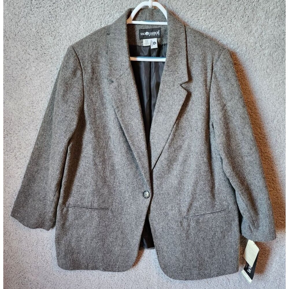 NEW Sag Harbor Women's 1-Button Blazer Jacket Wool Blend Gray Plus Size 18W